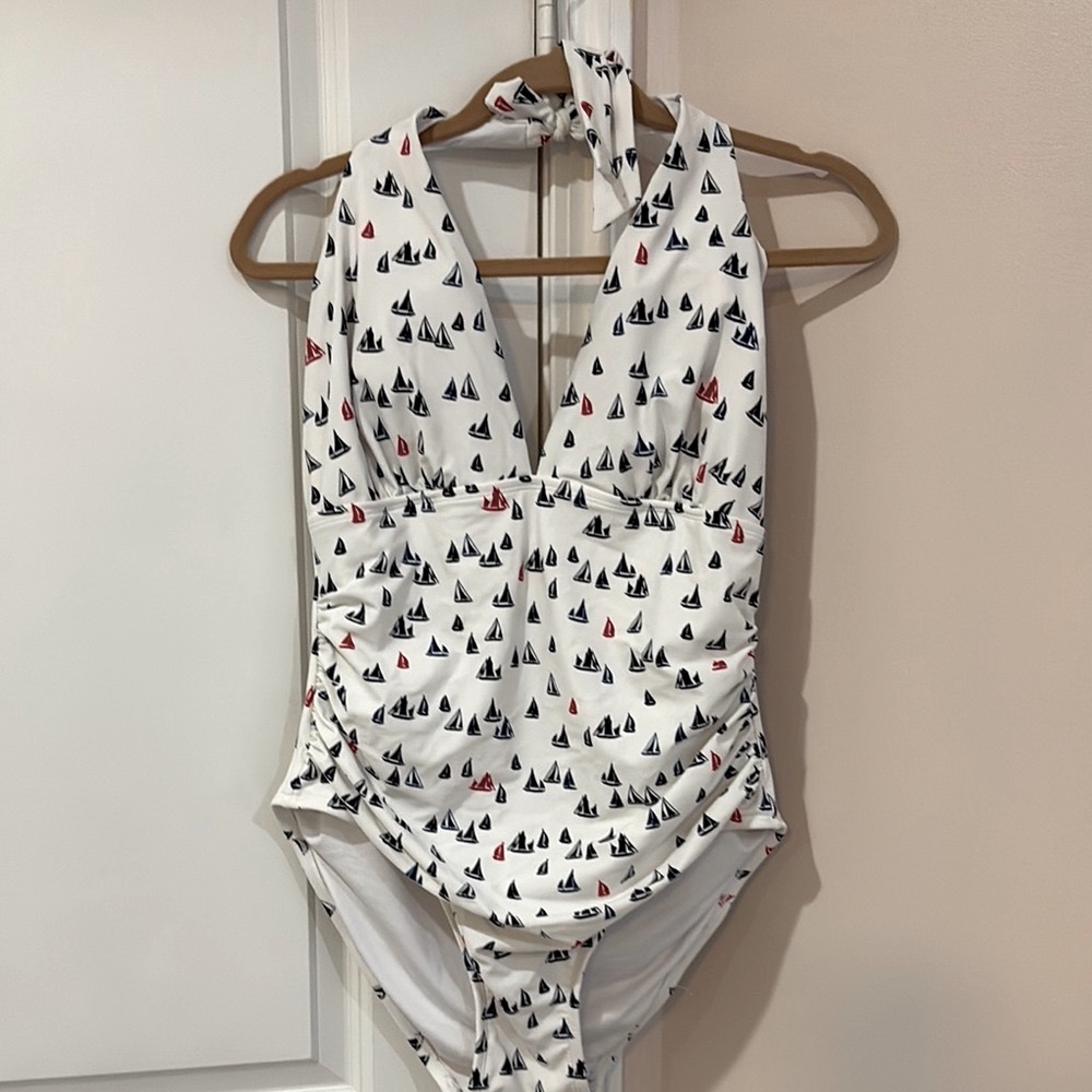 Sailboat Print Halter bathing suit size 14 EUC